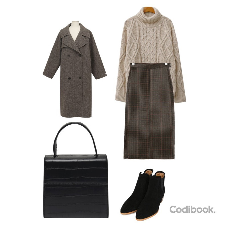 AIN suede western boots (225-250),From Beginning Trevi herringbone long coat (울 50%) (size : free),From Beginning Croke square two-way bag_J (size : one)등을 매치한 코디