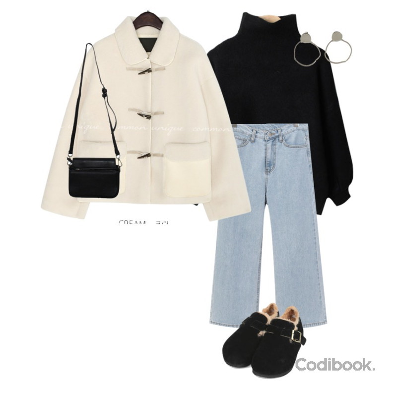 BANHARU o-ring shape point earring,AIN round mocca shose (230-250),BITDA 비안백 (2color)등을 매치한 코디
