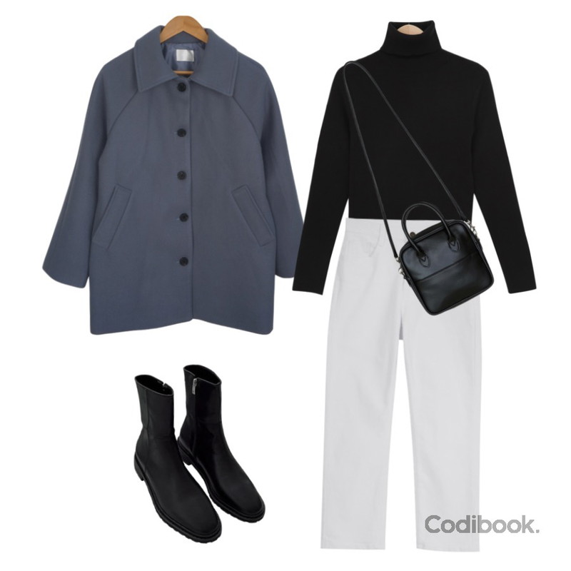 AWAB (예쁘진)화이트세미배기팬츠,BANHARU casual square shape bag캐주얼 스퀘어 크로스백,From Beginning Heidi slim pola knit_U (size : free)등을 매치한 코디