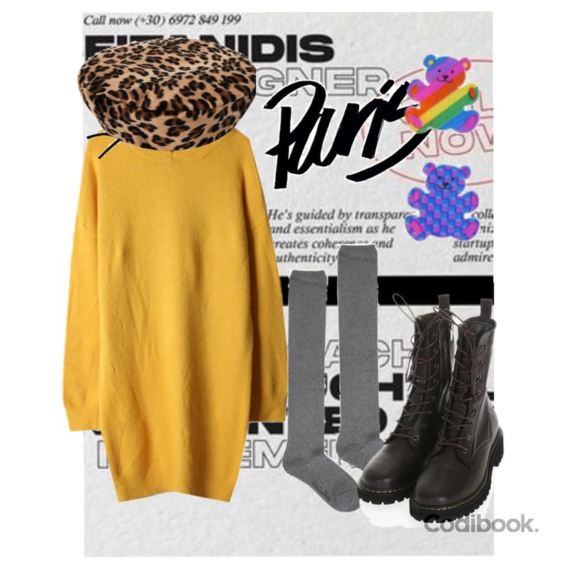 openthedoor leopard beret,AIN wish daily half stocking,peachpicnic 레터 슬림 슬리브리스등을 매치한 코디