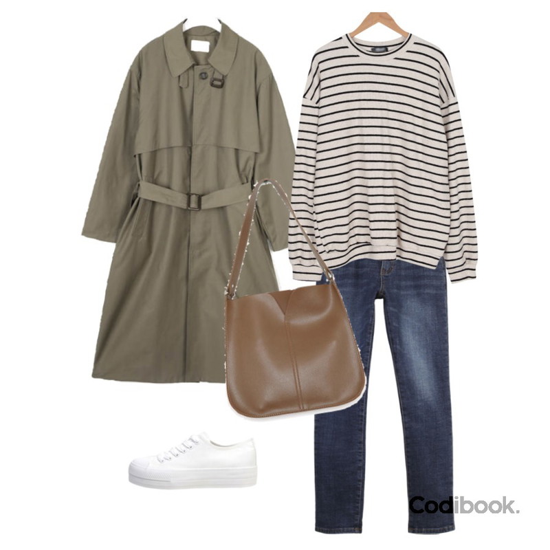 biznshoe Standard cotton sneakers (2color),AIN butter single trench coat,BULLANG GIRL 잔디단가라MTM(무료배송)등을 매치한 코디