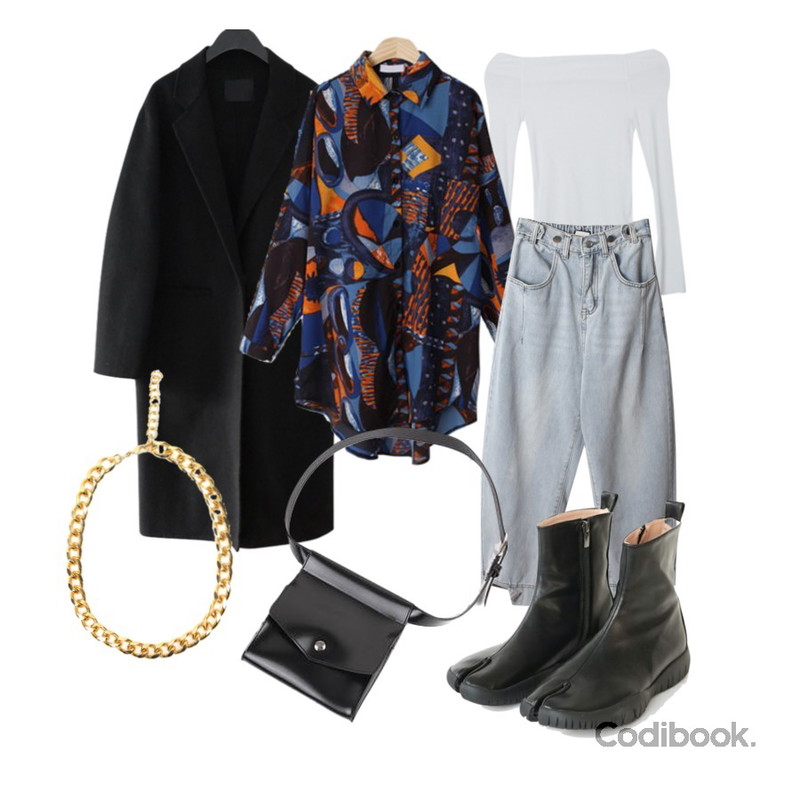 AFTERMONDAY undark mood ankle boots,AFTERMONDAY classic mood button coat (2colors),MIXXMIX 골지 오프숄더 탑등을 매치한 코디