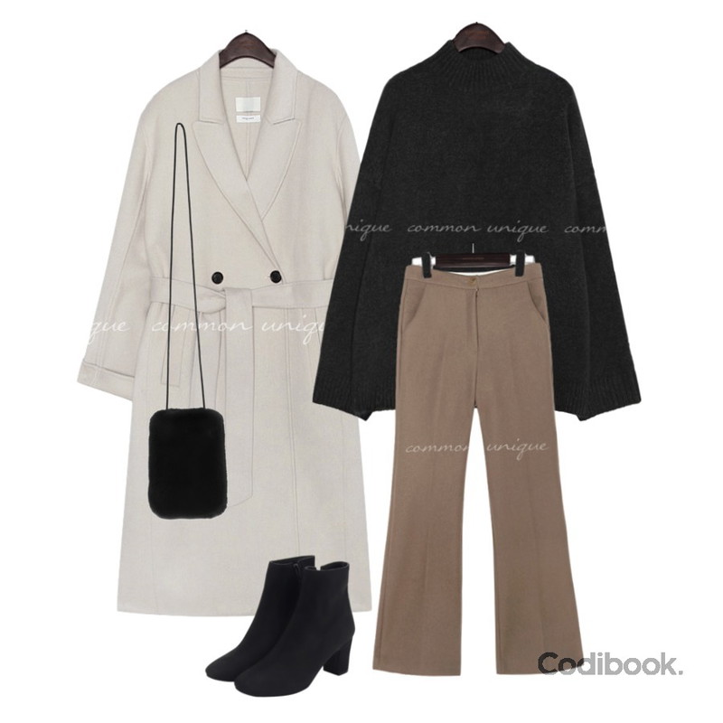 From Beginning Suede basic ankle boots_K (size : 225,230,235,240,245,250),common unique ROUDI WOOL BOKASHI HALF NECK KNIT,common unique HAND MADE WOOL 70% COAT - 2 TYPE등을 매치한 코디