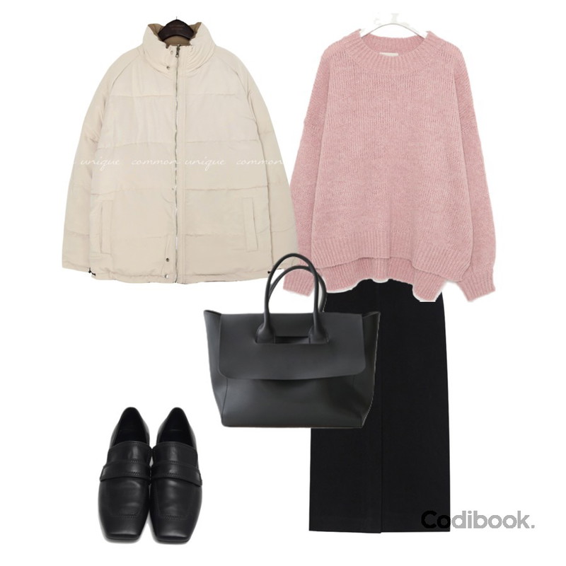 From Beginning Marco stitch flat loafer_J (size : 225,230,235,240,245,250),AFTERMONDAY simple square boston bag (2colors),biznshoe Front slit long skirts (2colors)등을 매치한 코디