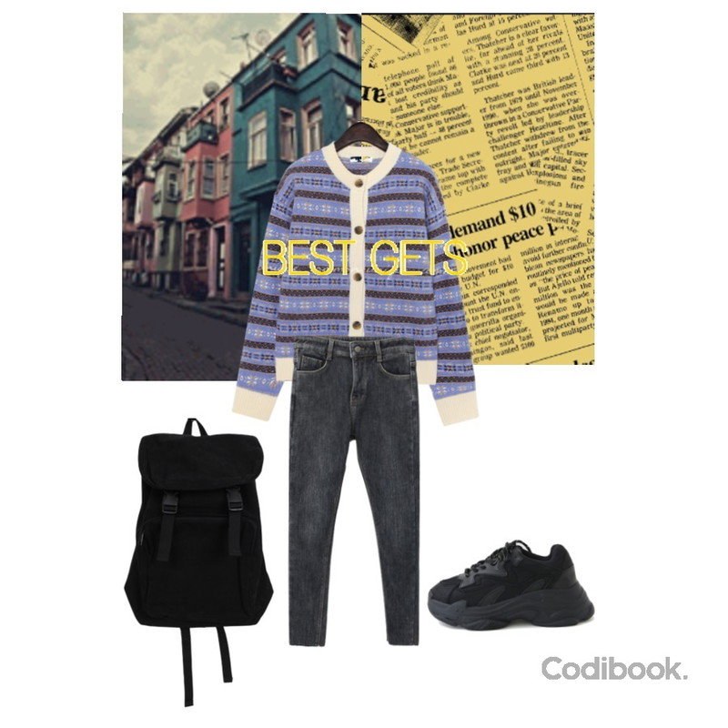 BULLANG GIRL 투에코백팩,LOVELY SHOES 멜라론 어글리 스니커즈 5cm,Cats Onepiece 기모청바지 겨울바지등을 매치한 코디