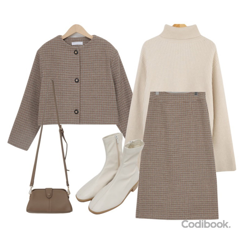 From Beginning Treed snap cross bag_J (size : one),WHOSGIRL 정말 예뻐요 퀄리티↑ 크롭니트 (2 colors),From Beginning Cleo button short jacket_U (size : free)등을 매치한 코디
