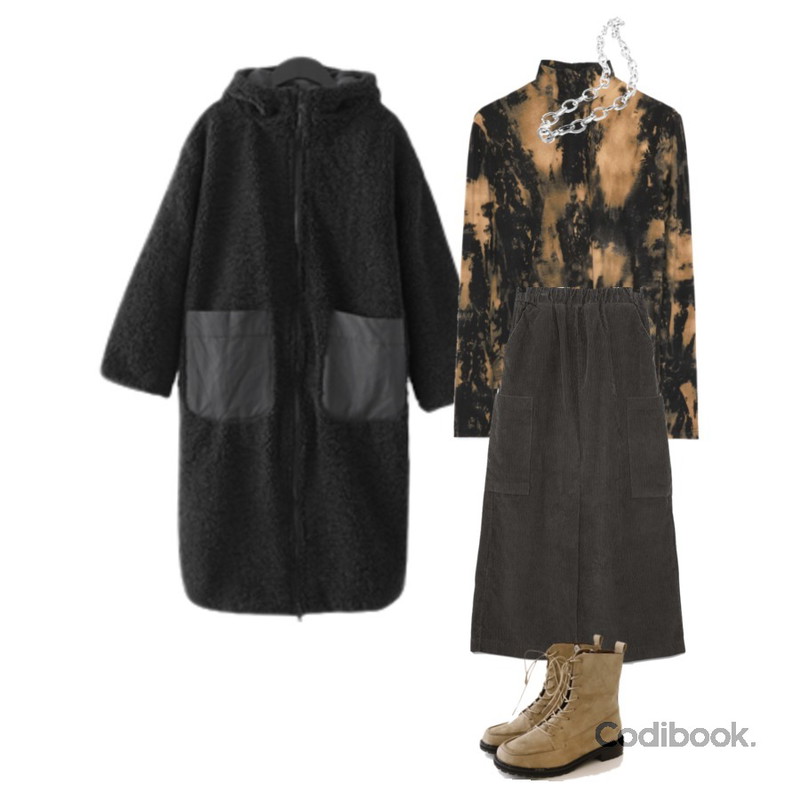 openthedoor bold mix chain necklace (2 color),openthedoor back-button tie-dye pola T (3 color) - woman,AFTERMONDAY dumble reversible long jumper (2colors)등을 매치한 코디
