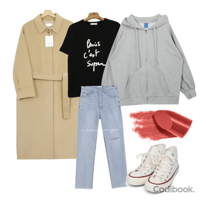 Zemma World 파리 프린팅 반팔티,common unique CLOW DAMAGE DENIM PANTS,AIN colouring high canvas sneakers (225-250)등을 매치한 코디