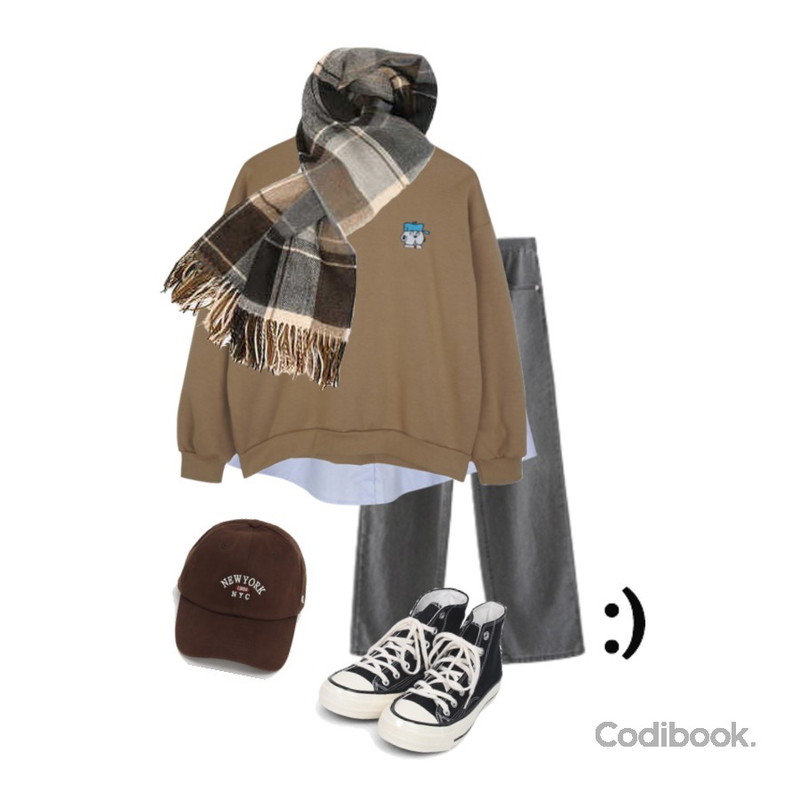 biznshoe Basic pocket shirt (3color),AIN roco modern check muffler,AIN colouring high canvas sneakers (225-250)등을 매치한 코디