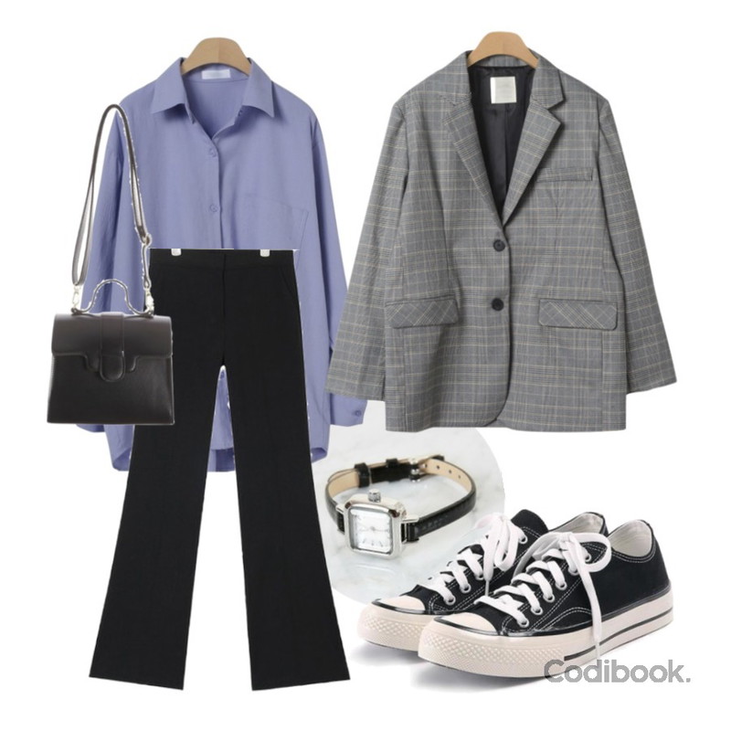 Zemma World 슬림에나멜 (watch),ROCOSIX simple coton sneakers,ROCOSIX zino unbal square BAG등을 매치한 코디