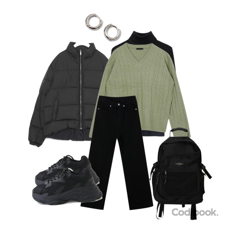openthedoor universal backpack,LOVELY SHOES 멜라론 어글리 스니커즈 5cm,From Beginning Simple minimal earring_B (size : one)등을 매치한 코디