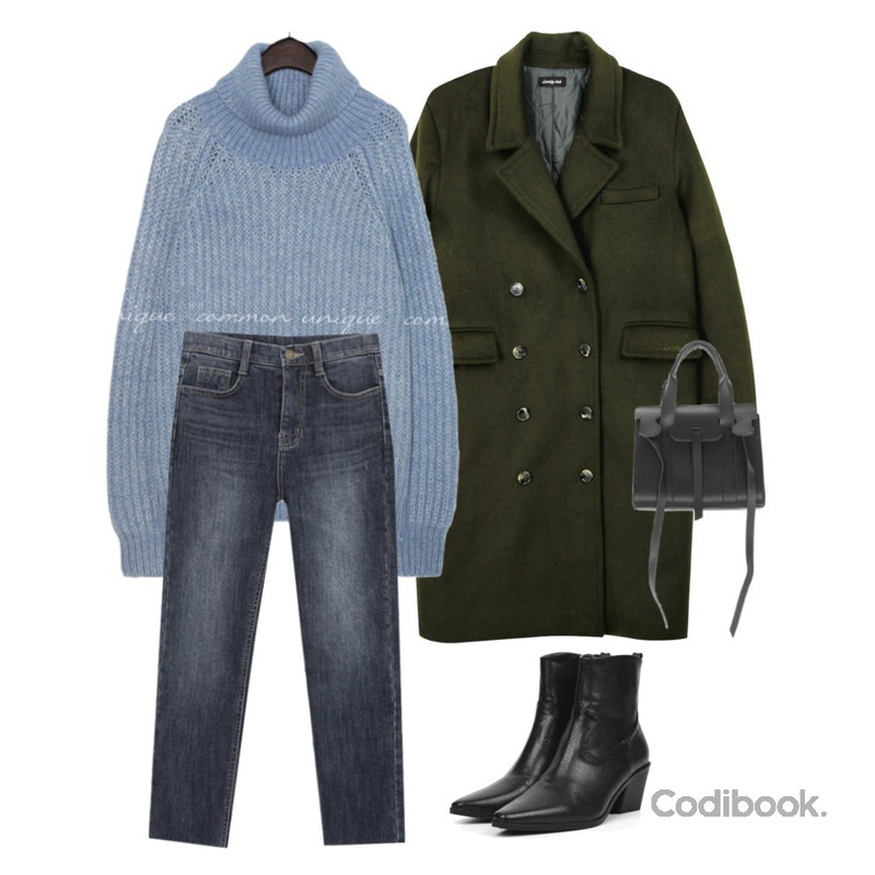 UPTOWN HOLIC 미니블링 bag (*4color),AWAB (예쁘진)다크애쉬기모일자팬츠,openthedoor slim shape leather ankle boots (3 color)등을 매치한 코디