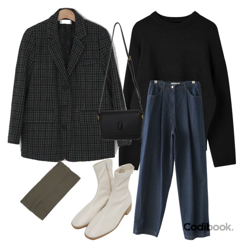peachpicnic 베이직 헤어밴드,From Beginning Blonde flat ankle boots_C (size : 230,235,240,245,250),BANHARU 체크패턴 싱글 울자켓 - jk등을 매치한 코디