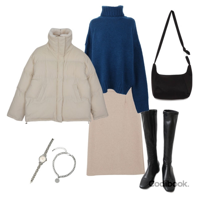 BANHARU coin pendant chain bracelet,ENVYLOOK 큐빅메탈와치,AIN soft texture half moon bag등을 매치한 코디