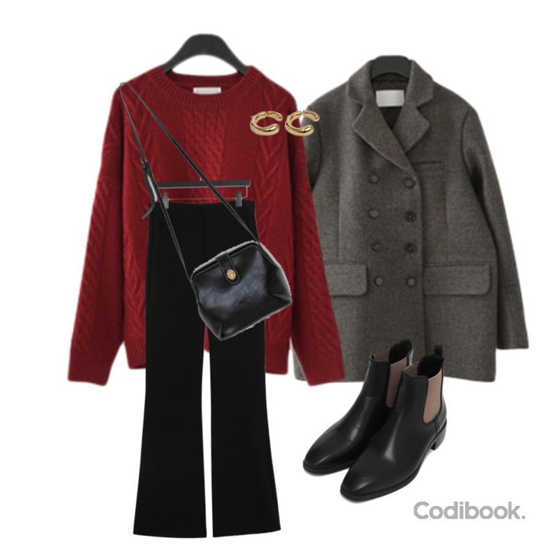 From Beginning Connect vintage earring_C (size : one),AFTERMONDAY diagonal line button jacket (2colors),From Beginning Tredi banding ankle boots_C (size : 225,230,235,240,245,250)등을 매치한 코디
