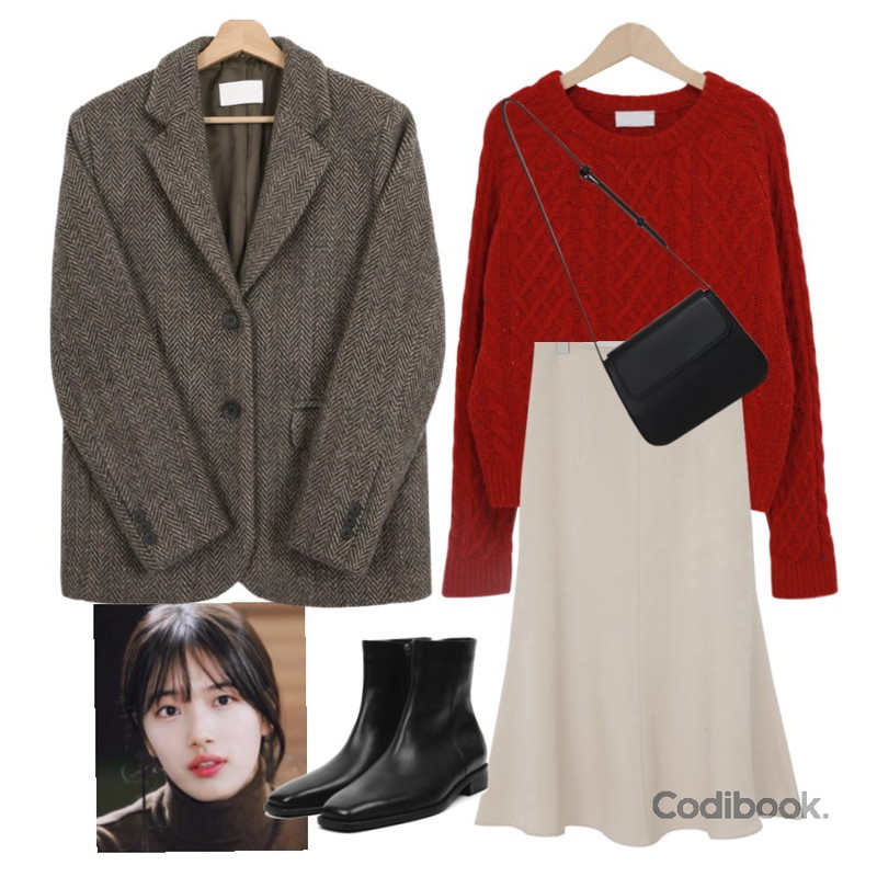 openthedoor cow hide ankle boots - men,Zemma World 헤어리 헤링본 하프울자켓 (울80%),From Beginning Cross cable wool knit_H (울 80%) (size : free)등을 매치한 코디