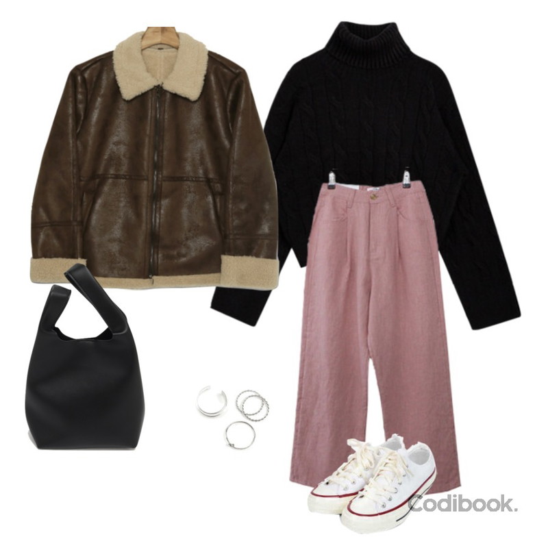 ROCOSIX 넛 실버 링 (4set),AIN taylor canvas sneakers (225-250),BITDA 트레비 pants (5color)등을 매치한 코디