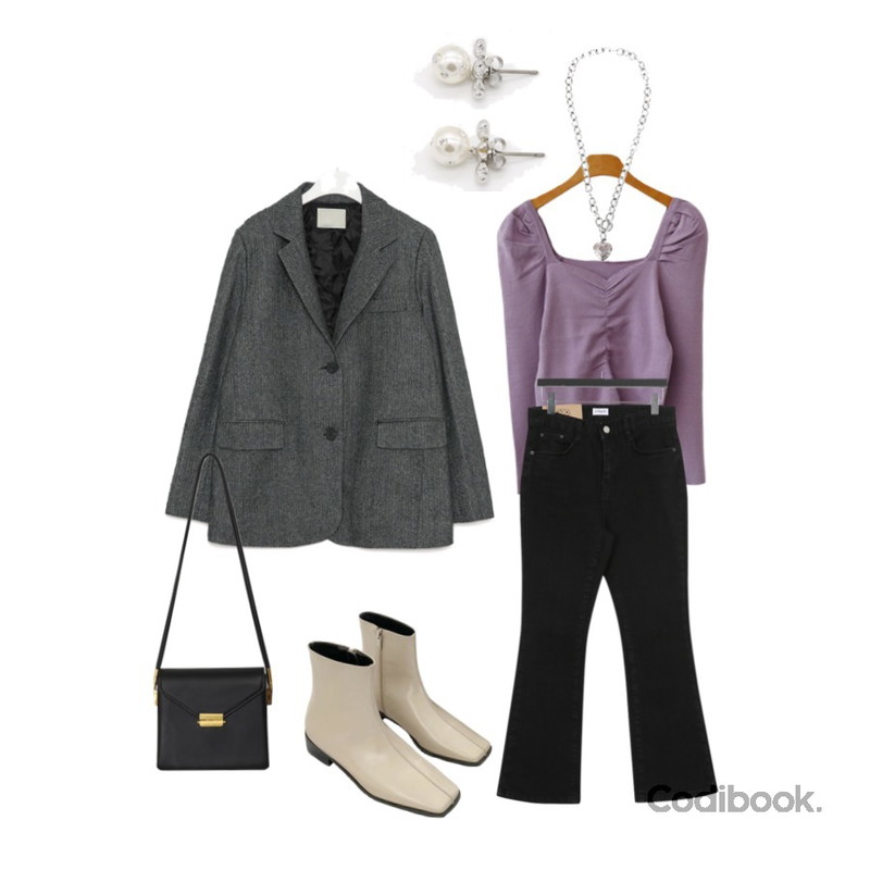 Zemma World Zem No.390 (earring),biznshoe Square center line boots (4color),Zemma World Cheese black jean (ver.크롭부츠컷/기모)등을 매치한 코디