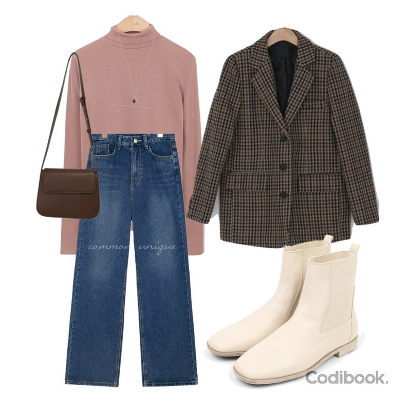moaol lustrous middle walker (4colors),common unique ZEST NAPPING WIDE DENIM PANTS,BANHARU 체크패턴 싱글 울자켓 - jk등을 매치한 코디