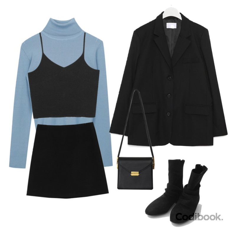 AIN point wrinkle bustier,MIXXMIX QUIETLAB High Neck Knit,AFTERMONDAY rough suede ankle boots (4colors)등을 매치한 코디