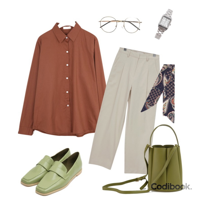 AIN ethnic twilly (3 colors),biznshoe CASIO LTP-V007D * 여성용,ROCOSIX coles round frame glasses등을 매치한 코디