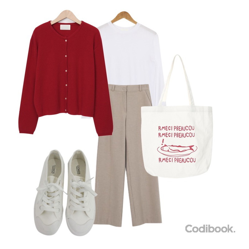 ROCOSIX 알엠 프린팅 에코백,BITDA 버터링 sh (3color),From Beginning Berni wool kint cardigan_C (울 80%) (size : free)등을 매치한 코디