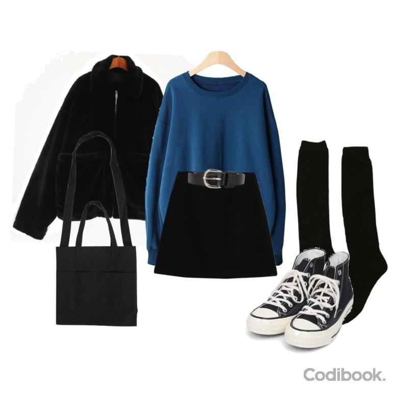 biznshoe Cowskin belt (2color),BULLANG GIRL 리얼리티사각에코백,Zemma World 베이직 니삭스등을 매치한 코디