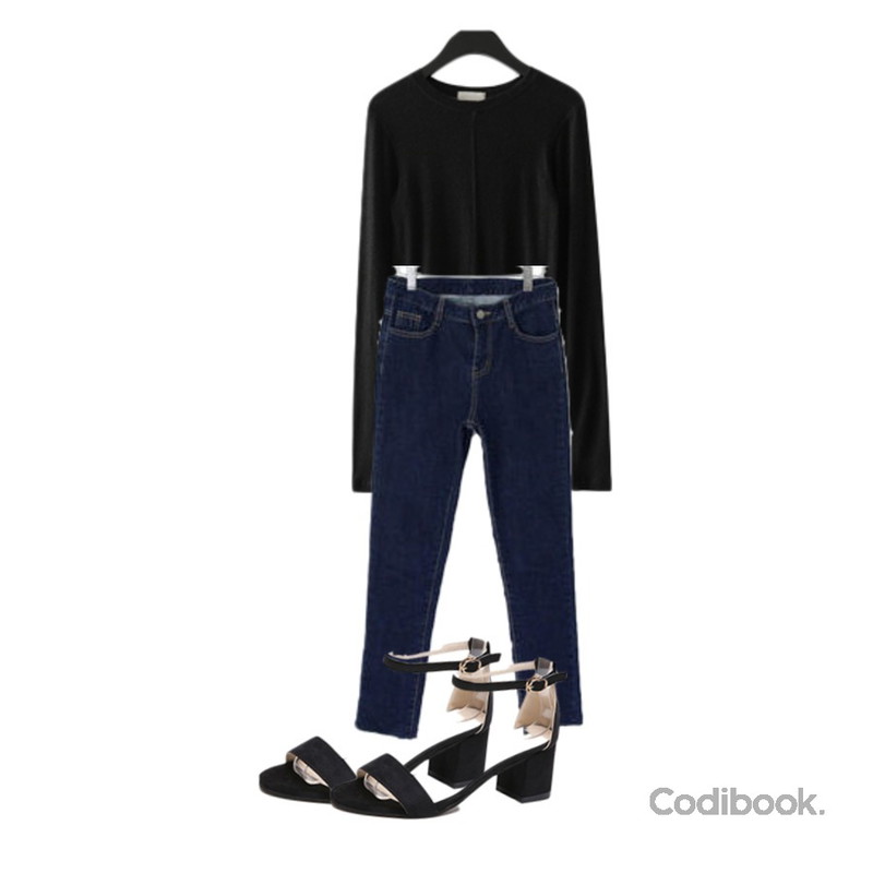 Cats Onepiece 통굽 스트랩샌들 미들힐,binary01 슬림일자 레디 데님팬츠,AFTERMONDAY hand hole line tee (3colors)등을 매치한 코디