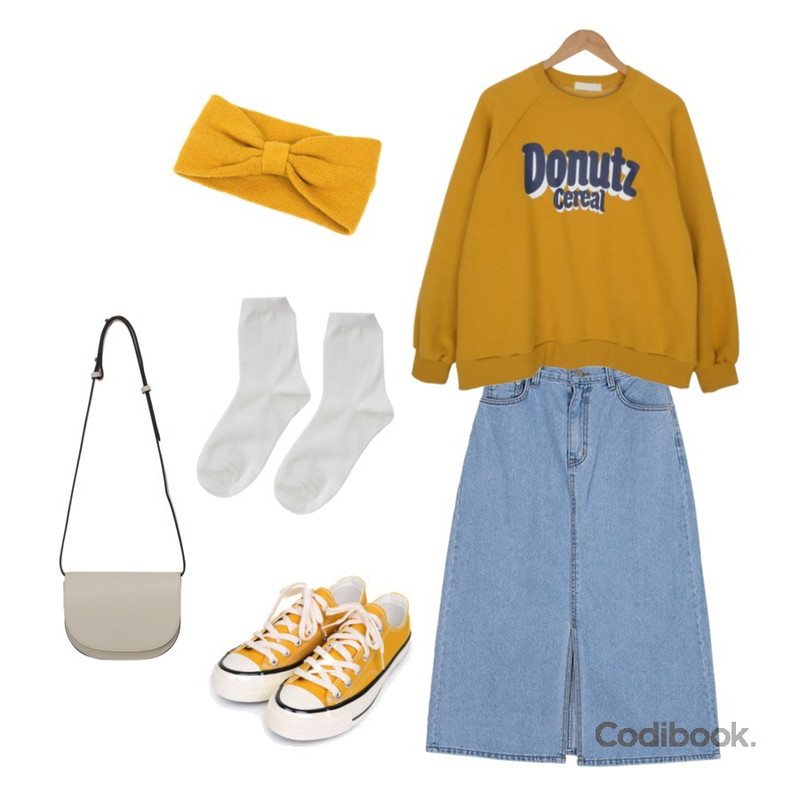 AIN cute ribbon hairband,Zemma World 기획특가/ Stew-베이직삭스,AIN taylor canvas sneakers (225-250)등을 매치한 코디
