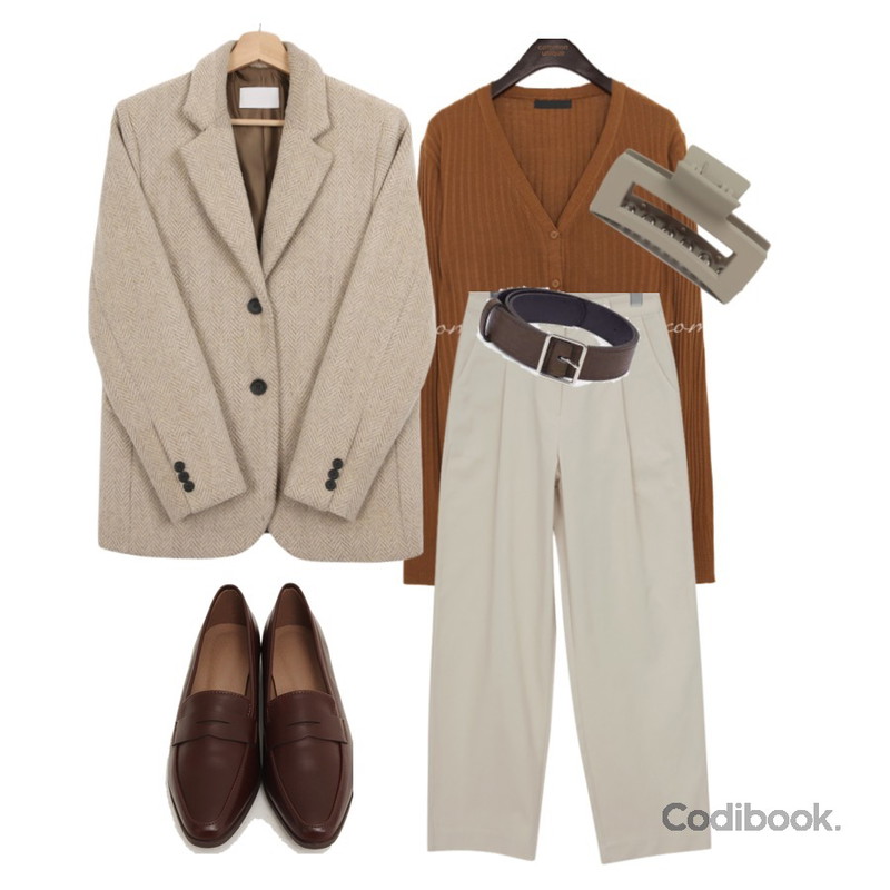 AIN matte square belt,Zemma World 헤어리 헤링본 하프울자켓 (울80%),From Beginning Matt paint hair clip_A (size : one)등을 매치한 코디