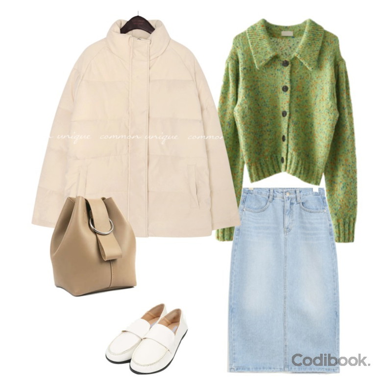 AIN may cutie round loafer (225-250),biznshoe Strap bucket bag (7colors),common unique RENTY WELLON HIGH NECK PADDING등을 매치한 코디