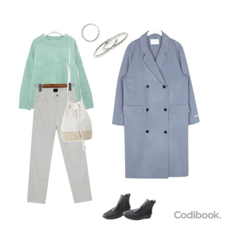ROCOSIX 넛 실버 링 (4set),ROCOSIX 넛 실버 링 (4set),AIN day double handmade coat (wool90%)등을 매치한 코디