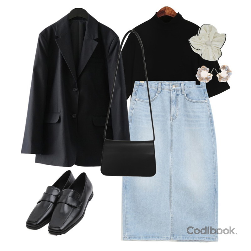 ROCOSIX 니트 배색 이어링,From Beginning Line velvet hair string_H (size : one),AIN selly classic line loafer (230-250)등을 매치한 코디