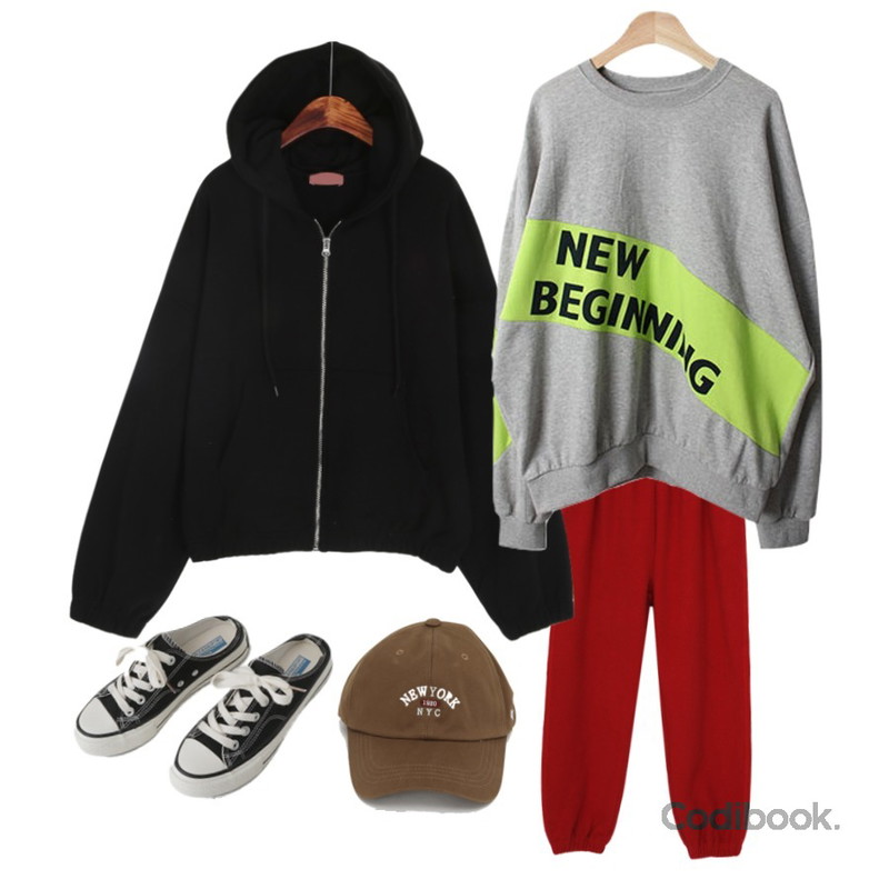 AFTERMONDAY simple mule sneakers (2colors),From Beginning New york ball cap_J (size : one),BACHO 나륜 배색 비기닝 맨투맨등을 매치한 코디