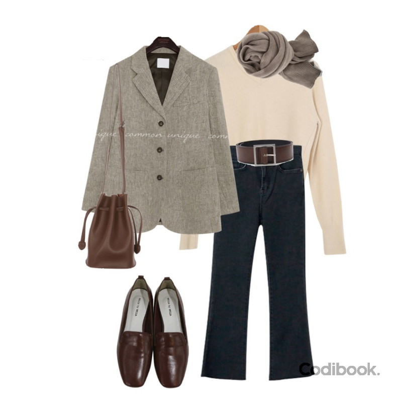 MIXXMIX 웨린 심플 머플러,common unique HERRINGBONE LINEN SET-UP JACKET,BITDA 다로 shoes (3color)등을 매치한 코디
