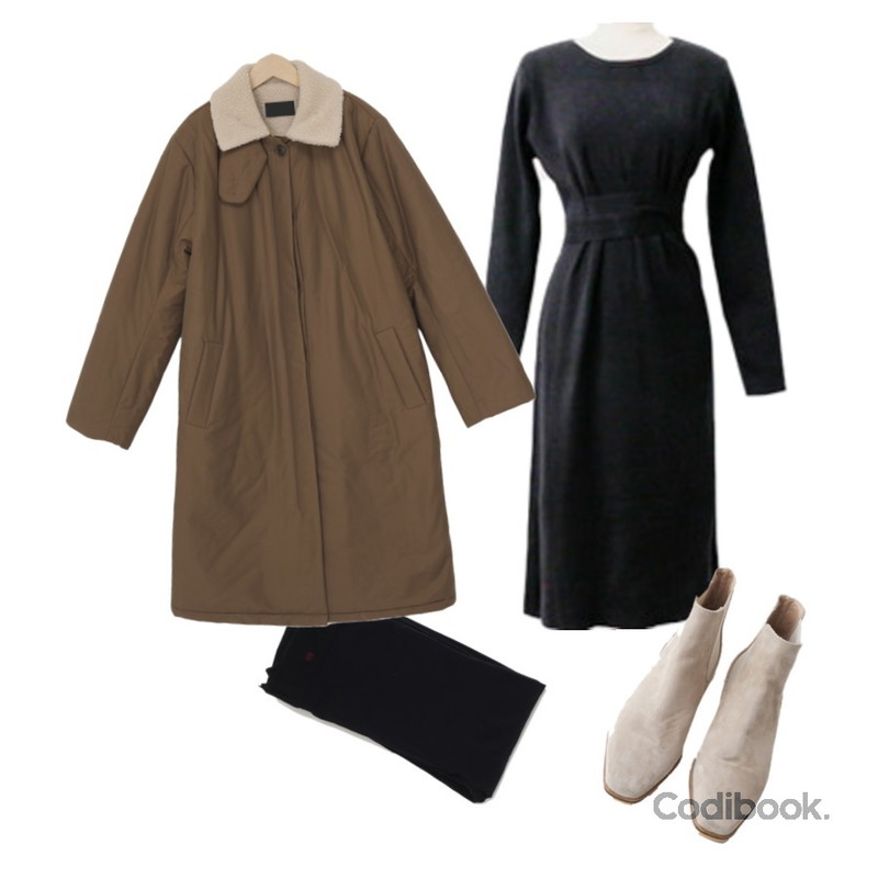 ENVYLOOK 핀턱케이트원피스,From Beginning Simply color tights_P (size : one),From Beginning Dumble collar long jumper_J (size : free)등을 매치한 코디