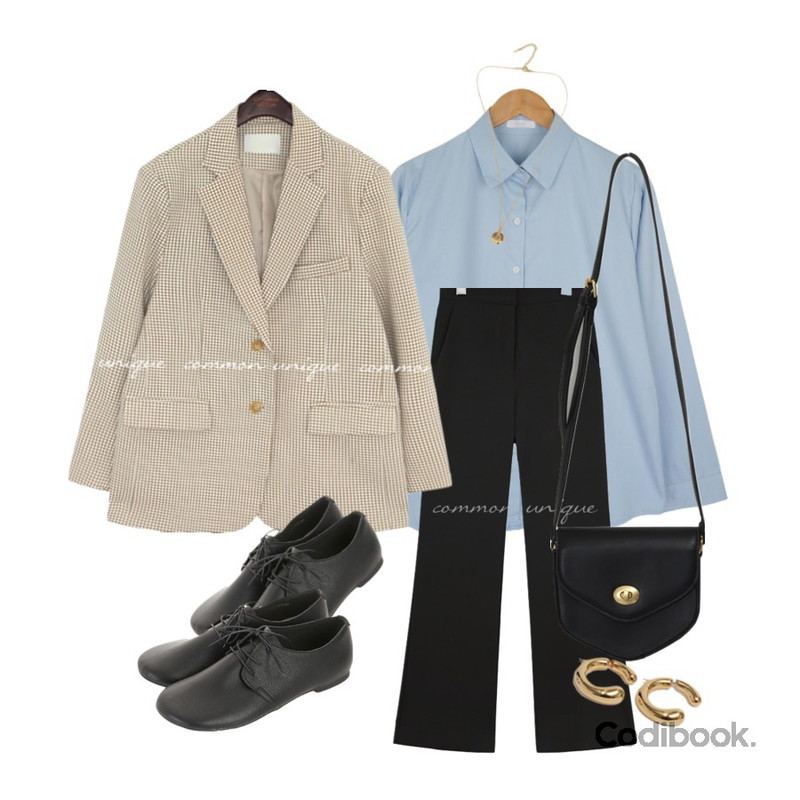 ROCOSIX 라타진 스트랩 로퍼,From Beginning Connect vintage earring_C (size : one),BULLANG GIRL 심플무지 긴팔셔츠(6color)등을 매치한 코디