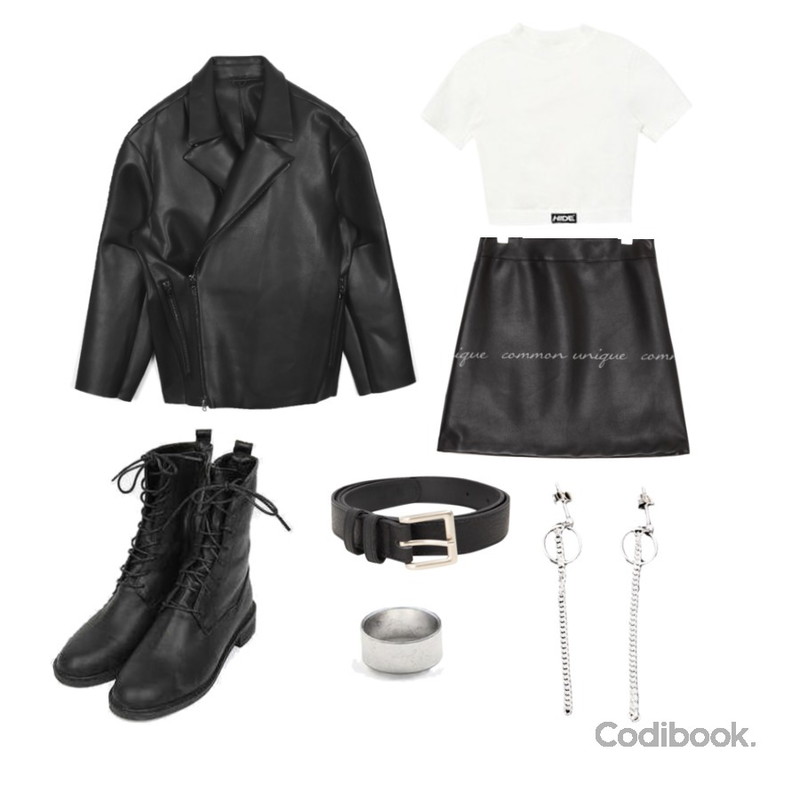 AIN various moody ring set,MIXXMIX Band Crop Top (1/2 Sleeve Ver),AIN real leather high walker (230-250)등을 매치한 코디