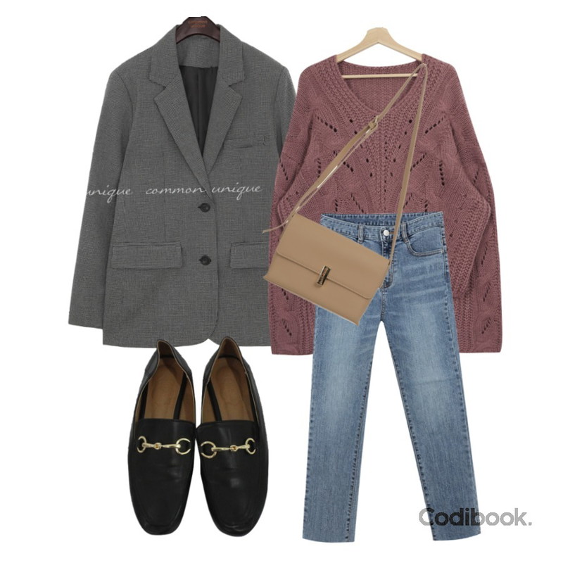 BITDA 체인지 shoes (2color),MIXXMIX 올데이 데님 팬츠,common unique LEMORE CHECK SINGLE JACKET등을 매치한 코디