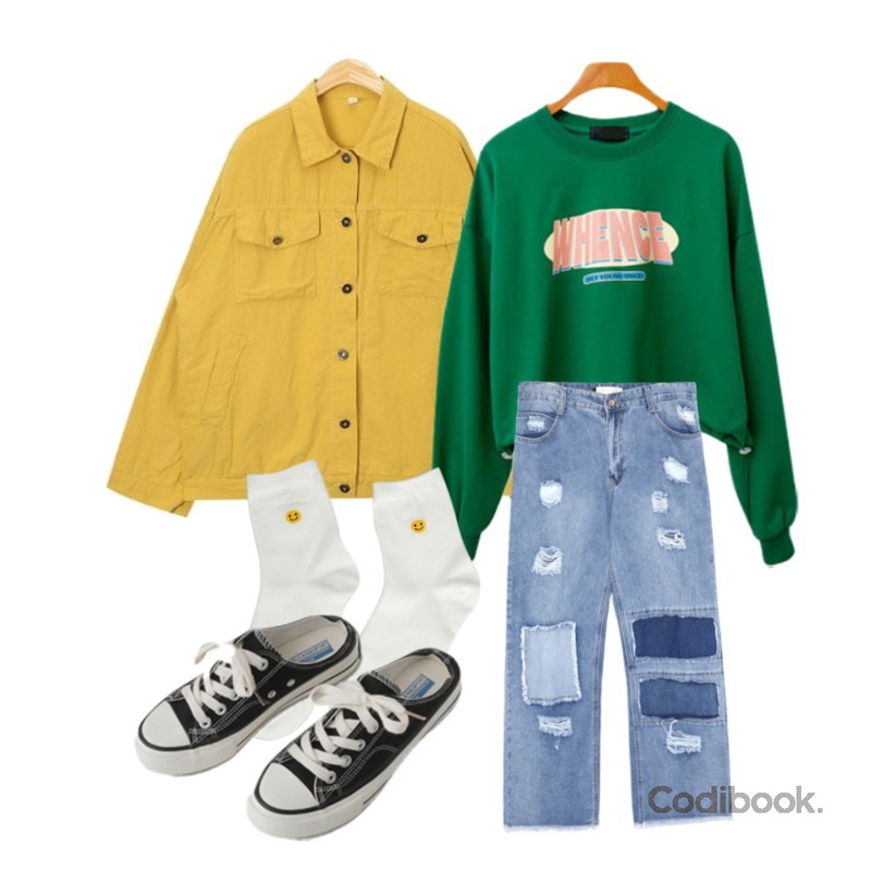 AIN clay cotton jacket,Zemma World 스마일 삭스,AFTERMONDAY simple mule sneakers (2colors)등을 매치한 코디