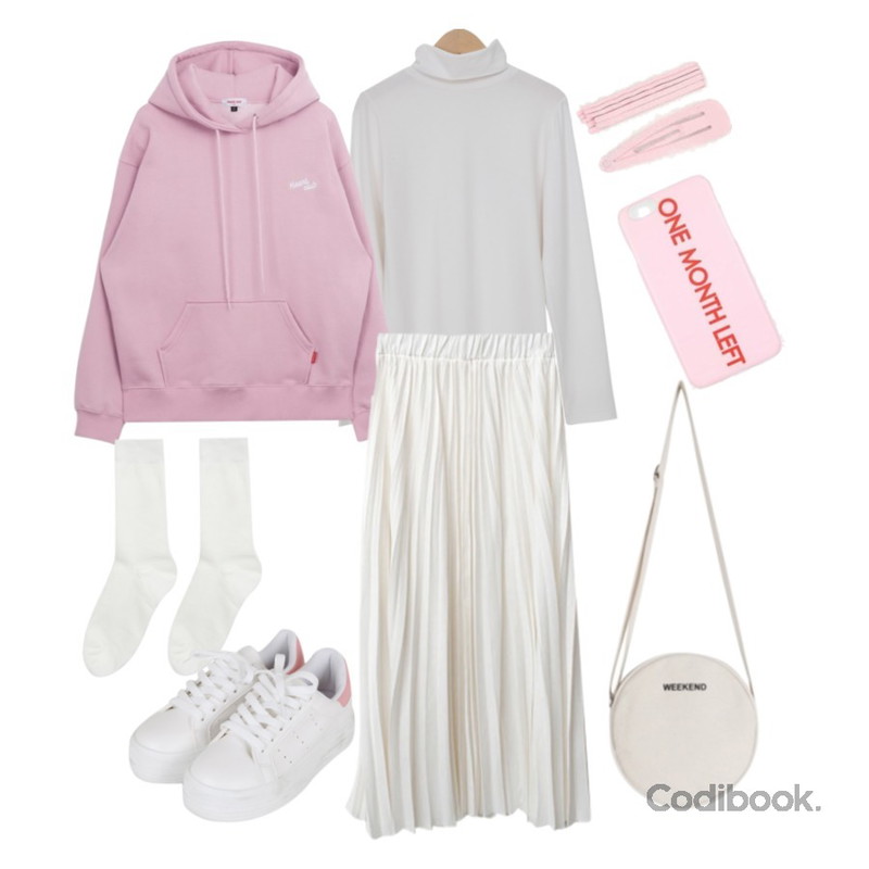 BULLANG GIRL 뒷굽컬러운동화,MIXXMIX Heart Logo Hoodie,AIN one month left case (3 colors)등을 매치한 코디