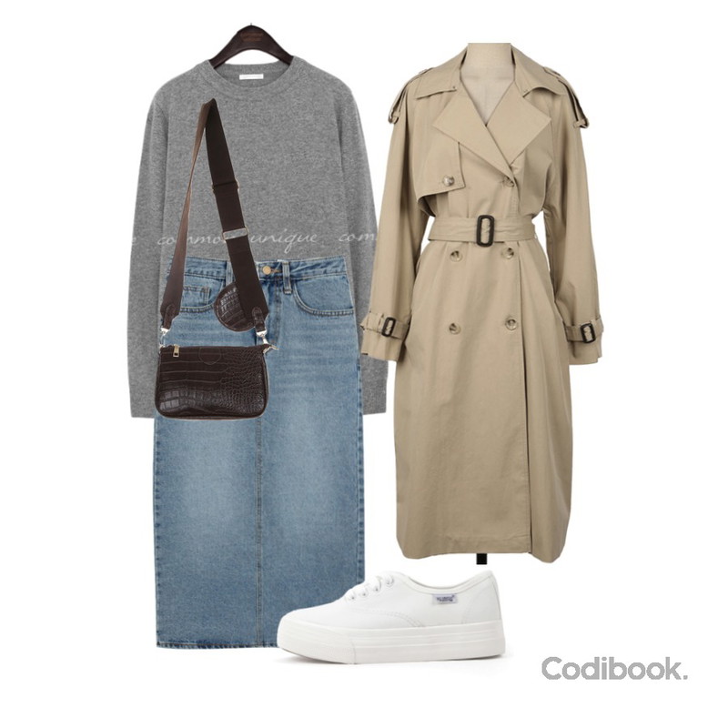 biznshoe Basic cotton sneakers (4color),common unique LOMEN WOOL CASHMERE BOKASHI KNIT,MIXXMIX 모던 롱 데님 스커트등을 매치한 코디