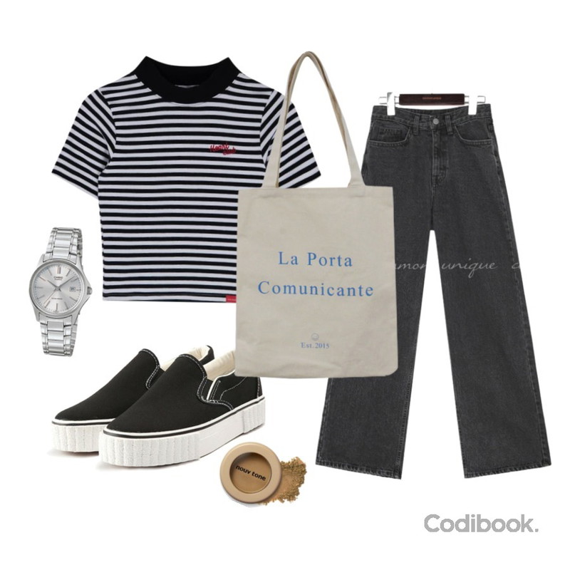 MIXXMIX Heart Stripe High Neck Top,ROCOSIX line slip-on,From Beginning 레이어드 아이섀도우_모카등을 매치한 코디