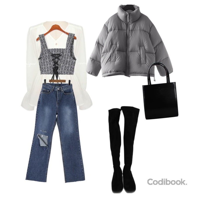 biznshoe Mini tote & cross bag (2color),ROCOSIX 트임 부츠컷 데님팬츠,From Beginning Prom over knee boots_C (size : 230,235,240,245,250)등을 매치한 코디