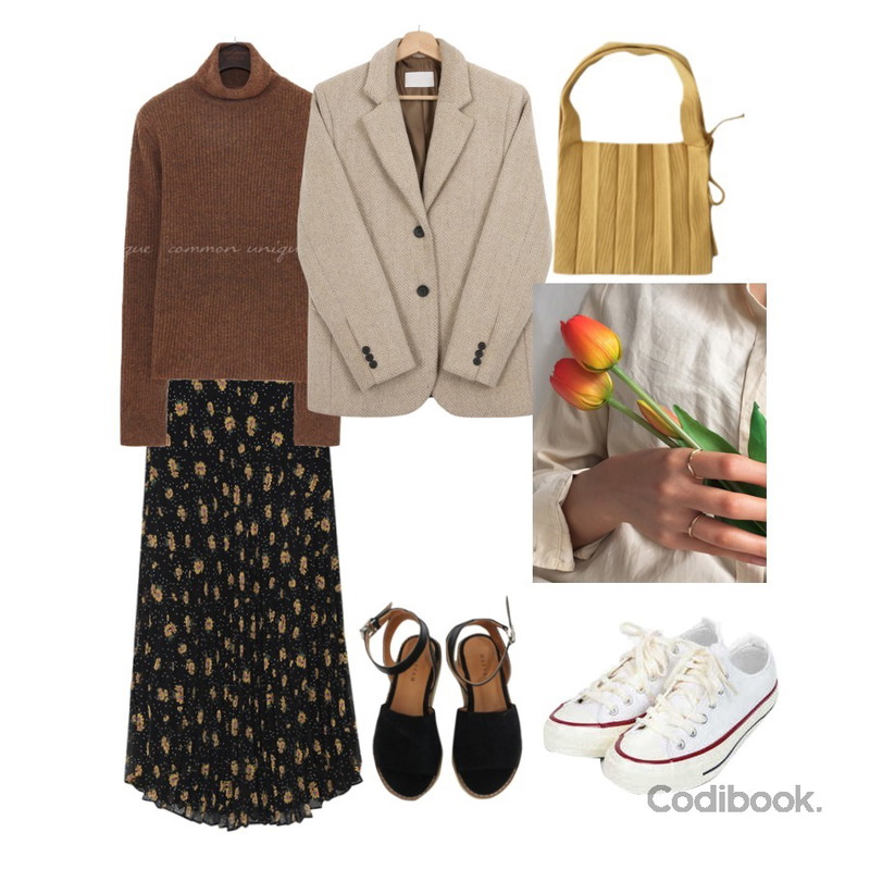 AIN taylor canvas sneakers (225-250),BITDA 라언 sh (2color),From Beginning Garden pleats long skirt_M (size : S,M)등을 매치한 코디