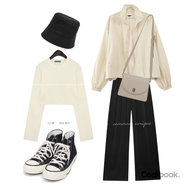 AIN colouring high canvas sneakers (225-250),openthedoor short bucket hat (2 color),From Beginning Butter daily cross bag_H (size : one)등을 매치한 코디