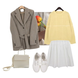 Fashion,베이직,Casual,편하게,롱스커트,봄,파스텔톤,레몬니트,톤온톤,자켓,스니커츠,캐쥬얼 코디