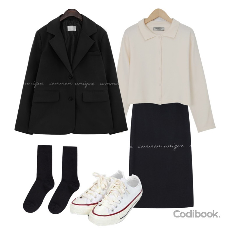 AIN taylor canvas sneakers (225-250),MIXXMIX 베이직 골지 롱삭스,common unique BELOIN GOLGI BANDING LONG SKIRT등을 매치한 코디