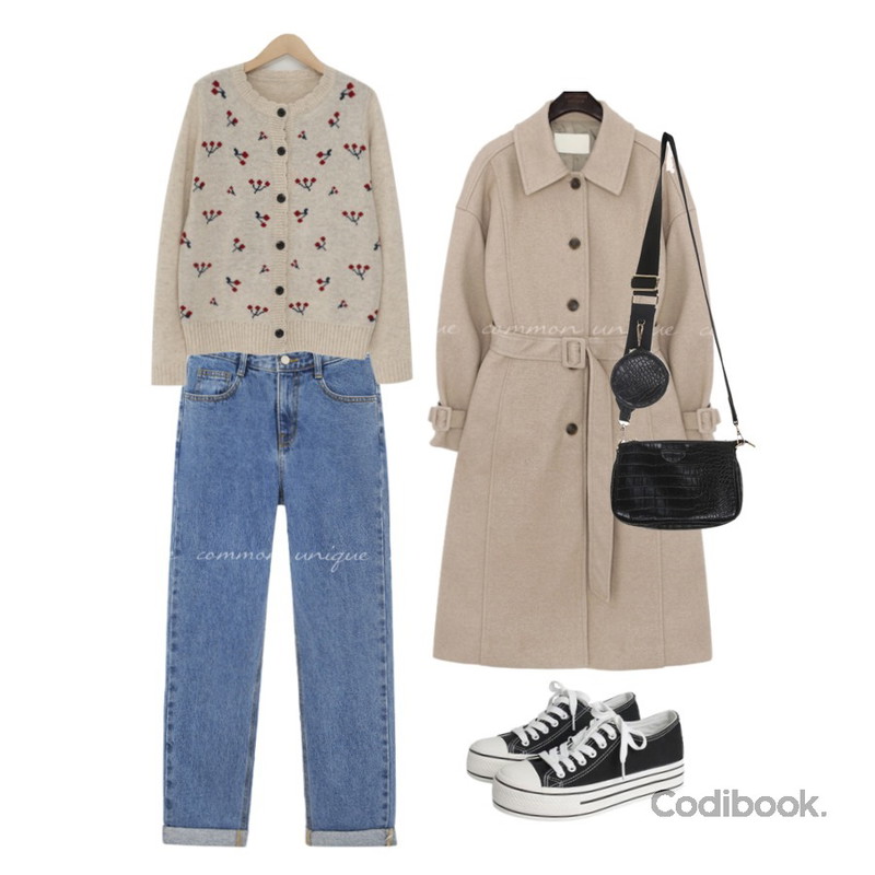Monobabie 토이튼4cm,From Beginning Cherry round button cardigan_Y (램스울 50%) (size : free),common unique LONTE WOOL BELT SINGLE COAT등을 매치한 코디