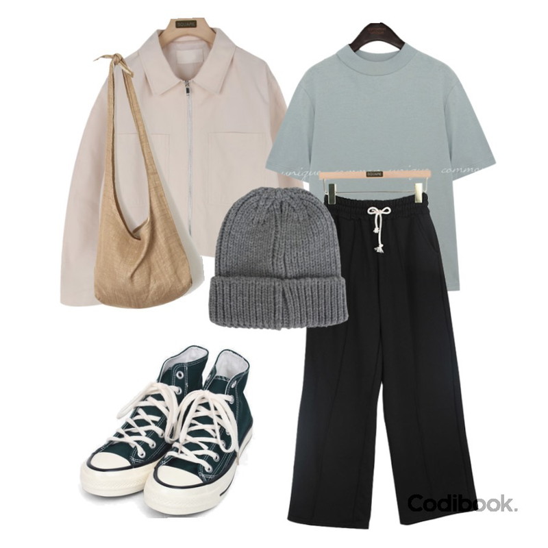 AIN cotton ground cross bag,AIN colouring high canvas sneakers (225-250),BULLANG GIRL 지니컬러빵비니등을 매치한 코디